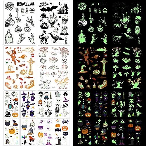 165× Halloween Luminoso Tatuajes Temporales para Niños, mexicano niños tattoos Día de los Muertos Esqueleto cráneo Tatuajes Pegatinas para Infantiles Fiesta de cumpleaños Regalo