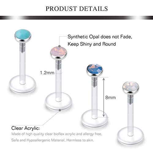 16G Claro Acrilico Bioflex Piercing Oreja Tragus Piercing Labio Labret Monroe Medusa Piercing Stud Piercing Oreja Helix CZ Inlaid 8 Piezas