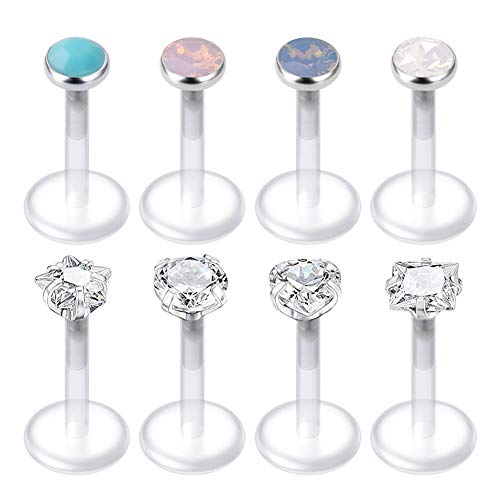 16G Claro Acrilico Bioflex Piercing Oreja Tragus Piercing Labio Labret Monroe Medusa Piercing Stud Piercing Oreja Helix CZ Inlaid 8 Piezas