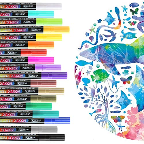 18 Colores Rotuladores de Pintura Acrílica Rotuladores Permanentes de Colores Rotuladores Acrilicos Permanentes Pintura para Tela,Pintar Piedras,Metal, Madera, Vidrio,Huevo de Pascua,DIY(0.7mm)