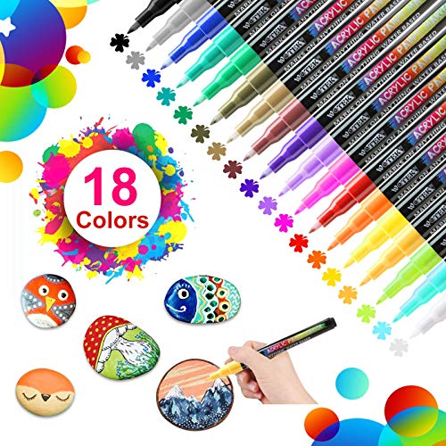 18 Colores Rotuladores de Pintura Acrílica Rotuladores Permanentes de Colores Rotuladores Acrilicos Permanentes Pintura para Tela,Pintar Piedras,Metal, Madera, Vidrio,Huevo de Pascua,DIY(0.7mm)