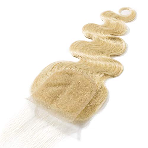 18"(45cm) SEGO Blonde Lace Closure 4x4 Extensiones de Cortina Pelo Natural Humano [#613 Blanqueador Rubio] Cabello 100% Remy Cierre Frontal Rizado Brazilian Body Wave