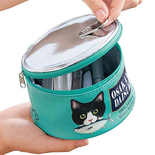 1PC linda bolsa cosmética Can Food Design bolsa de maquillaje MultifunctionalPouch portátil Organizador Bolsa de accesorios perfecto regalo para los amantes de peces gato (verde)