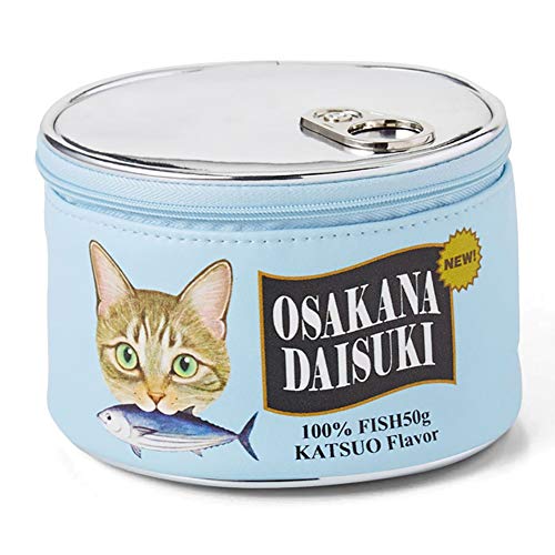 1PC linda bolsa cosmética Can Food Design bolsa de maquillaje MultifunctionalPouch portátil Organizador Bolsa de accesorios perfecto regalo para los amantes de peces gato (azul)