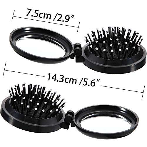 2 Cepillos de Pelo Plegables con Espejo de Viaje Cepillo de Pelo Plegable de Bolsillo Redondo Mini Peine de Masaje de Cabello de Viaje de Tamaño Compacto para Mujeres y Chicas (Negro, Morado)