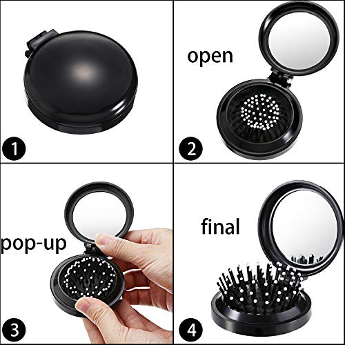 2 Cepillos de Pelo Plegables con Espejo de Viaje Cepillo de Pelo Plegable de Bolsillo Redondo Mini Peine de Masaje de Cabello de Viaje de Tamaño Compacto para Mujeres y Chicas (Negro, Morado)