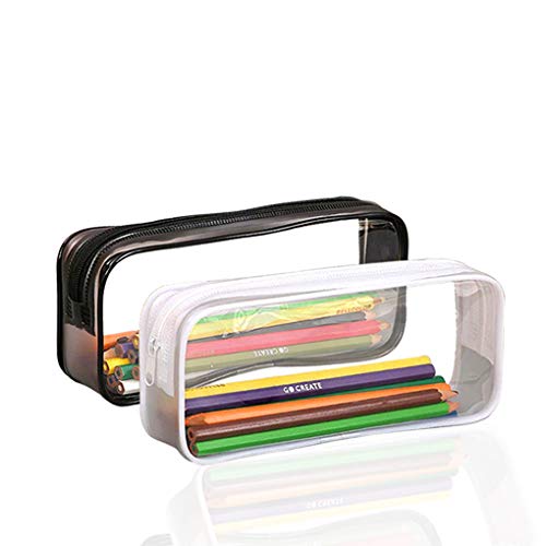 2 estuches transparentes TOYESS, estuches ligeros de PVC transparente para lápices y artículos de maquillaje y cosmética