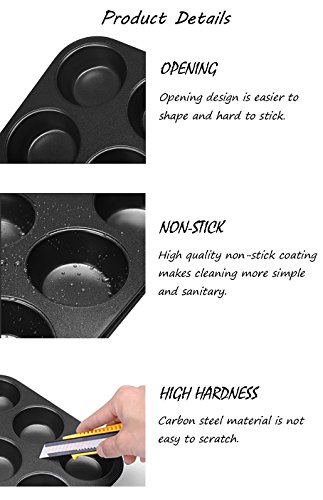 2 moldes para horno con 12 agujeros para cupcakes, de Stonges. Capa antiadherente, para hornear, bandeja de horno cuadrada