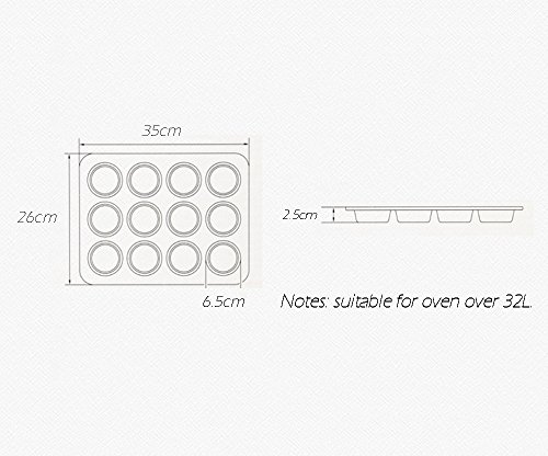 2 moldes para horno con 12 agujeros para cupcakes, de Stonges. Capa antiadherente, para hornear, bandeja de horno cuadrada