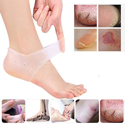 2 Pares de Fundas de Gel de Silicona Almohadillas de reparación del talón Protector de la Almohadilla del pie del talón para Inserciones de Fascitis Plantar, espuelas de Tacones, Curar Talones Secos