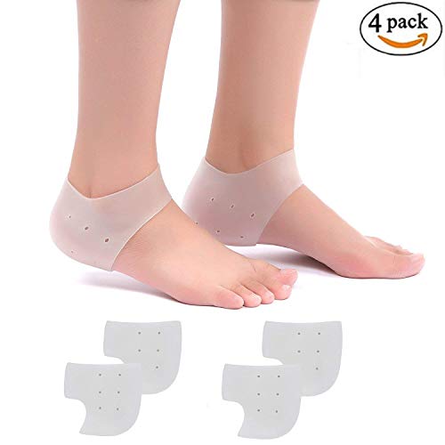 2 Pares Mangas de Gel de Silicona Tacón Almohadillas de Reparación de Tacón Almohadilla de Pie Protector para Fascitis Plantar, Espolones de Tacón, Dolor de y Crack, Piel Seca Pies Hombres y Mujere
