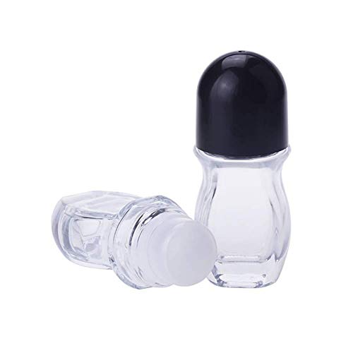 2 Pcs Recargables Cristal Desodorante Roll-on Botellas, a Prueba De Fugas De Rodillos De Masaje Botellas Recipientes Con Bola De Rodillo Cap Negro De Aceites Esenciales De Aromaterapia (50 Ml)
