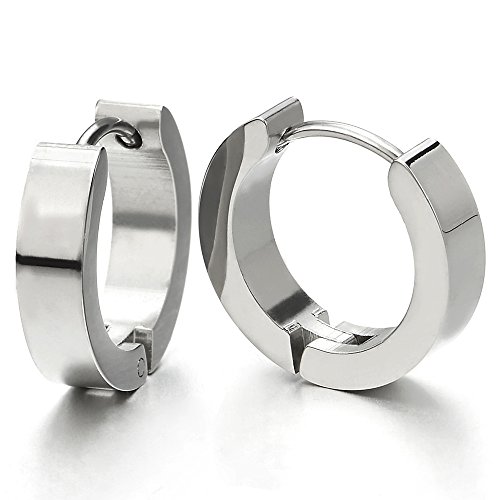 2 Pendientes del Aro, Pendientes para Hombres Mujer, Acero Inoxidable, Pulido
