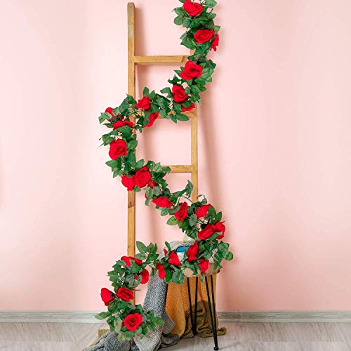 2 Piezas de Rosas Artificiales, Guirnalda de Flores de Vid de Rosa Falsa de 220cm Artificiales Flores para Colgar en la decoración del Arco de la Oficina en casa de la Boda (Rojo)