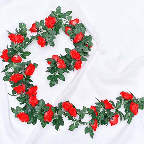 2 Piezas de Rosas Artificiales, Guirnalda de Flores de Vid de Rosa Falsa de 220cm Artificiales Flores para Colgar en la decoración del Arco de la Oficina en casa de la Boda (Rojo)