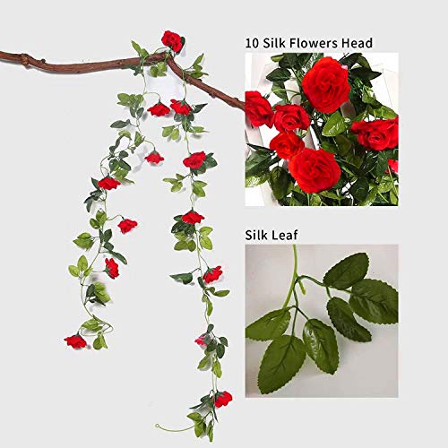 2 Piezas de Rosas Artificiales, Guirnalda de Flores de Vid de Rosa Falsa de 220cm Artificiales Flores para Colgar en la decoración del Arco de la Oficina en casa de la Boda (Rojo)