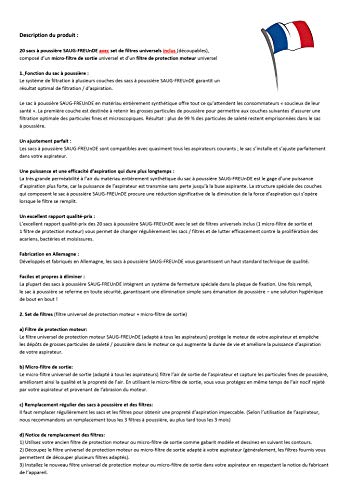 20 Bolsas de aspiradora + 2 filtro adecuado para Aldi, Quigg Compact Home Eco 2, Pro Nature Eco +, Eco 1600, Eco 1600 Watt, Sento Pro, Varia R-Control, Villa 1000, BS 57/5, BS 59/1 de SAUG-FREUnDE
