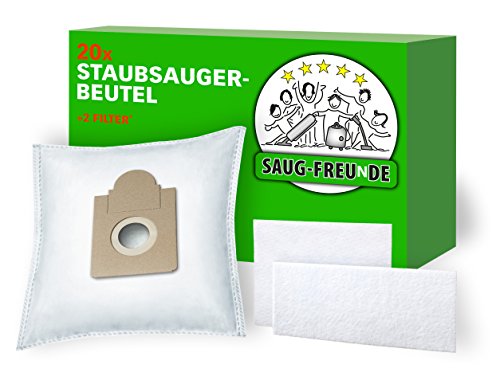 20 Bolsas de aspiradora + 2 filtro adecuado para Aldi, Quigg Compact Home Eco 2, Pro Nature Eco +, Eco 1600, Eco 1600 Watt, Sento Pro, Varia R-Control, Villa 1000, BS 57/5, BS 59/1 de SAUG-FREUnDE