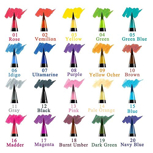 20 Colores Rotuladores Acuarelables y 1 Pincel de Agua, Punta de Pincel de Nylon Suave y Flexible, lápiz de Pincel fácil de Usar