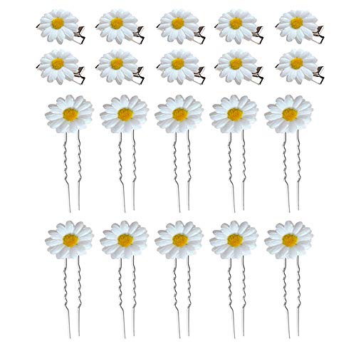 20 Pcs Margaritas Pinzas para el Cabello lindo Pequeña flor Pasadores de pelo Trenzas Accesorios para el Cabello para Damas Niñas,diseño de Margarita,Decoración de pelo Nupcial