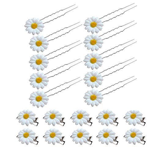20 Pcs Margaritas Pinzas para el Cabello lindo Pequeña flor Pasadores de pelo Trenzas Accesorios para el Cabello para Damas Niñas,diseño de Margarita,Decoración de pelo Nupcial