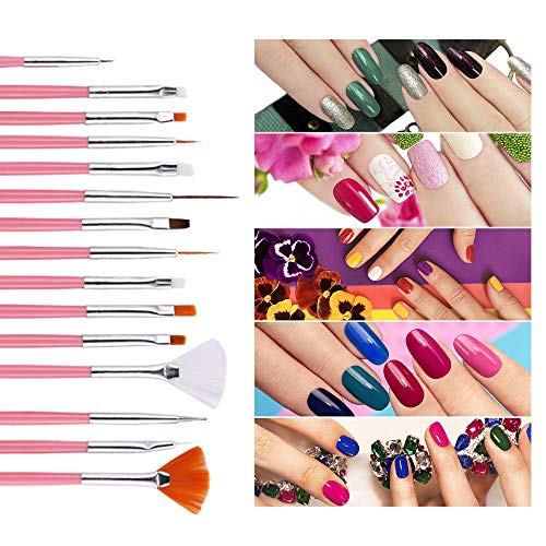 20 pcs Sets de Uñas Pinceles Nail Art Cepillo de Uñas Diseños Para Uñas Pincele Acrilicas Nail Art Cepillo Manicura de Pinceles para Diseño de Uñas 15 pz Blanco Pinceles 5 pz Pluma Taladro