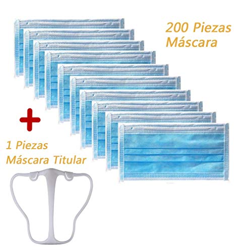200 Piezas 3 Capas Visage_Mascarillas para Adultos Desechables_Antipolvo Bandana Protección para La Boca Y La Nariz + Regalar 1 Titular Evita Las Marcas De Lápiz Labial Dentro De_Máscara