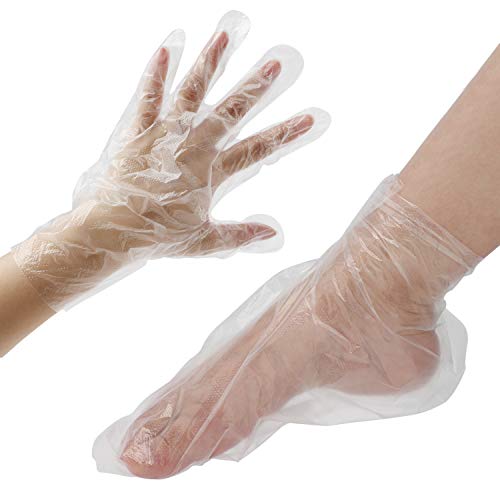 200 piezas de guantes transparentes y botines, protectores de plástico desechables, forros para manos y pies, cera parafina, spa caliente, guantes para manos