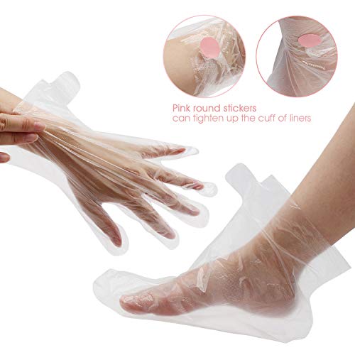 200 piezas de guantes transparentes y botines, protectores de plástico desechables, forros para manos y pies, cera parafina, spa caliente, guantes para manos