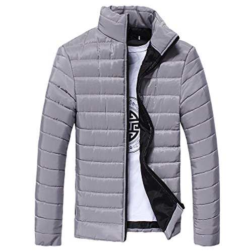 2019 - Chaqueta de plumón para Hombre, de algodón, Ligera, Piel cálida, con Cremallera, con Capucha, Color Liso, Elegante, Slim Fit Hoodie B-Gris 5X-Large