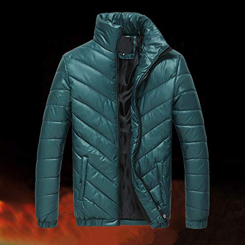 2019 - Chaqueta de plumón para Hombre, de algodón, Ligera, Piel cálida, con Cremallera, con Capucha, Color Liso, Elegante, Slim Fit Hoodie E-Vert M