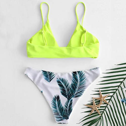 2019 Mujer Conjunto de Bikini, Traje de Baño de Dos Piezas Bandeau Bañadores Bañador, Push Up Triangular Busto Ajustable con Tirantes Cruzados Traseros Estampado Talle Bajo (L, Verde del ejército)