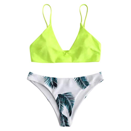 2019 Mujer Conjunto de Bikini, Traje de Baño de Dos Piezas Bandeau Bañadores Bañador, Push Up Triangular Busto Ajustable con Tirantes Cruzados Traseros Estampado Talle Bajo (L, Verde del ejército)