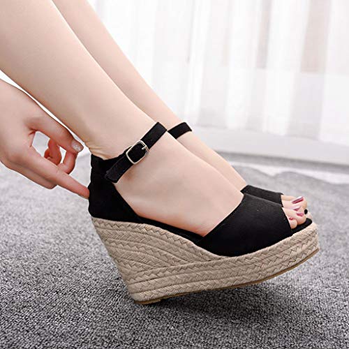2019 Verano Sandalias Romanas Mujer, Zapato Peep-Toe Con Plataforma Cuña Alpargatas Zapatillas De Boda Fiesta Sandalias De Vestir De Talla Grande 33-44 EU(Negro, 37 EU)