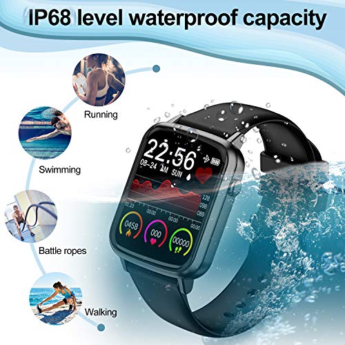 2020 Cegar Rastreador de Ejercicios, Reloj Inteligente de Frecuencia Cardíaca, Ip68 Bluetooth a Prueba de Agua Reloj Inteligente para Teléfono Android iOS Hombres Mujeres (Negro)