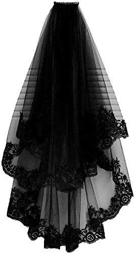 2021Halloween partido de la decoración del cordón del velo Negro 2 capas creativo de la boda velo con el peine velo nupcial de vestuario Headwear DOISLL
