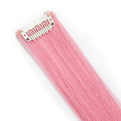 22"(55cm) Extensiones de Cabello Clip Mechas de Colores Fantasía 10 Tiras/Set Pelo Sintético Natural para Niñas Muñecas Postizos Pelucas Accesorios Liso (100g,Rosa Oscuro)