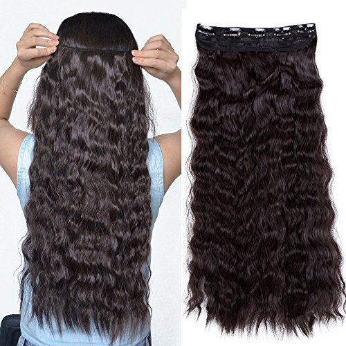22"(55cm) Extensiones de Cabello Clip Una Pieza Pelo Sintetico Se Ve Natural Rizado Ondulado Corn Wave Hair Extensions (120g,Castaño Oscuro)