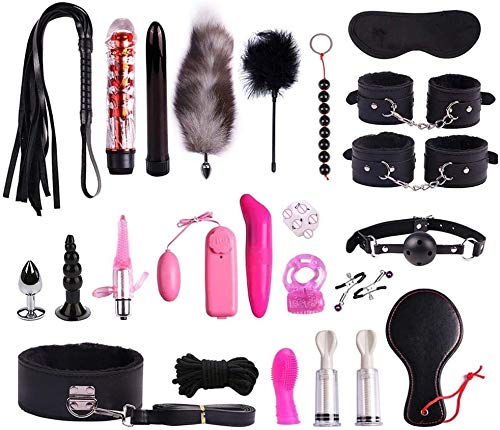 23pcs de la PU de Cuero SM Conjunto, Parejas Especiales de Ligue de la Cama Correas Cama Encuadernación Esposas de Tobillo Set para Principiantes y Personas con Experiencia (Negro | 23 Pcs)