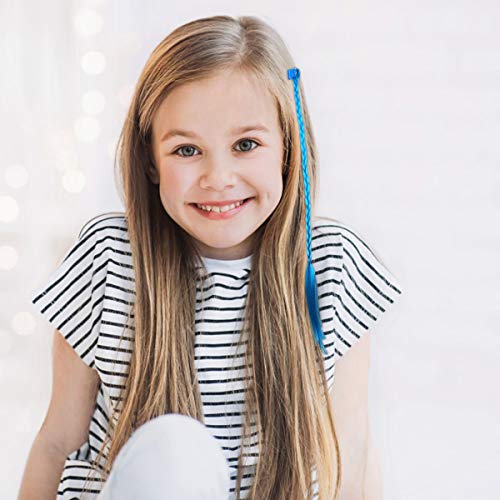 24 Piezas Neón Extensiones Colores Niña, Extensión de Cabello Trenzas Postizas Accesorios de Peinado de Cabello con Mini Clips de Pelo para Cosplay El Rendimiento Escolar Fiesta de Baile