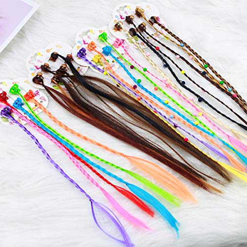 24 Piezas Neón Extensiones Colores Niña, Extensión de Cabello Trenzas Postizas Accesorios de Peinado de Cabello con Mini Clips de Pelo para Cosplay El Rendimiento Escolar Fiesta de Baile