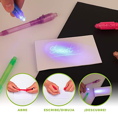 25 rotuladores mágicos con tinta invisible y luz ultravioleta. Bolígrafo con linterna para mensajes secretos. Lápiz mágico. Regalo para niños. Boli espía para notas ocultas. Invisible Ink Pen.