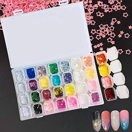 28 Cajas Brillantes Para Uñas Purpurina Maquillaje Chunky Glitter Brillos para Cuerpo Festivales Glitter Paillette Brillante Decoración para Pelo Arte, Uñas y Mejilla