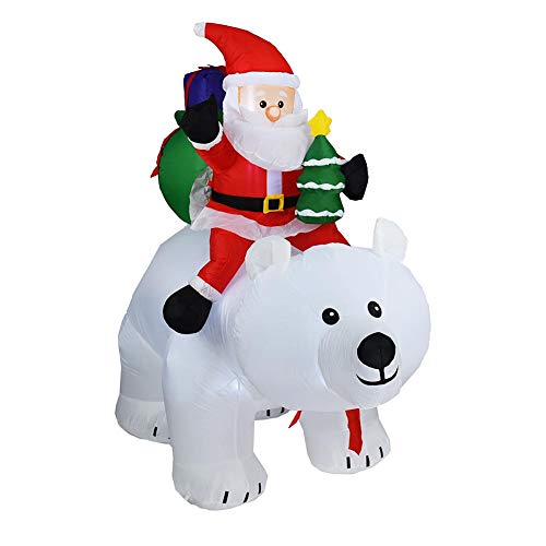 2M Riding Polar Bear Santa Claus, Inflable De Pie Santa Doll Decoración Cabeza Muñeca Inflable para Navidad Patio Jardín Al Aire Libre Vacaciones Patio Decoraciones