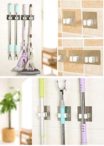 2pcs Puerta de Pared de Escoba Escoba Soporte de Auta-adhesivo Colgador y Organizador Escobas Cepillos y Herramientas Gran Carga Instalación Fácil No-rastro Sin Perforación