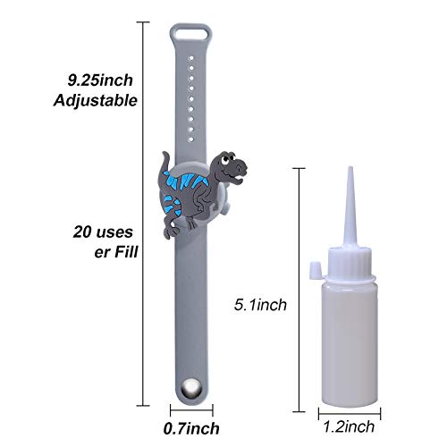 2PCS Unicornio Pulsera Dispensadora de Gel con Apriete La Botella,Silicona Portátil Pulsera Dispensador de Mano para Viajes,Escuela,Acampada Al Aire Libre (Dinosaurio)