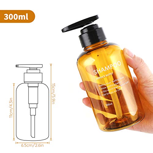 3 Botellas de Dispensadores de loción y de jabón, Segbeauty 300ml botellas de bomba recargables para champú acondicionador Gel de ducha corporal Baño de hotel Dispensador de prensa de plástico -Marrón