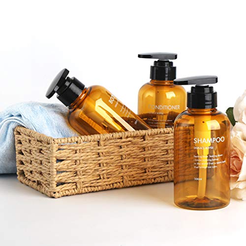 3 Botellas de Dispensadores de loción y de jabón, Segbeauty 300ml botellas de bomba recargables para champú acondicionador Gel de ducha corporal Baño de hotel Dispensador de prensa de plástico -Marrón