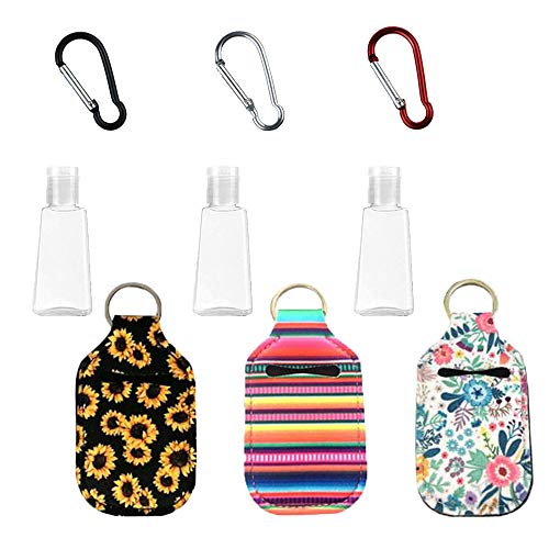 3 botellas de tamaño de viaje portátil para apretar, soporte para jabón, loción y líquidos con 3 mosquetones, botellas reutilizables de 1 oz