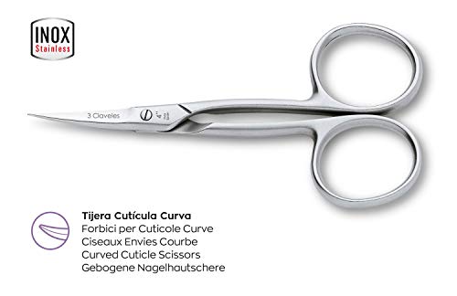3 Claveles Tijeras curvas cutículas con punta delgada y afilada, 10 cm - 4", Brillo (28086)